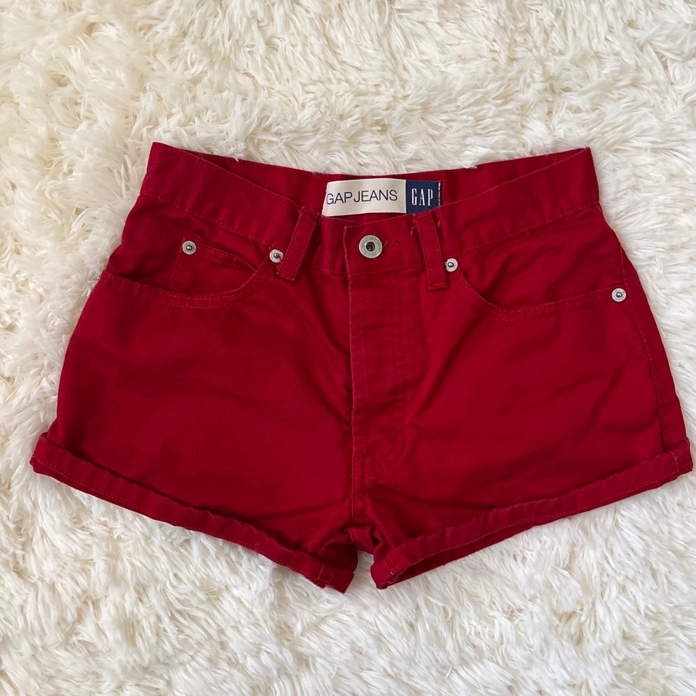 Gap Jeans Red Denim Shorts High Rise 100% Cotton Cuffed Size 0